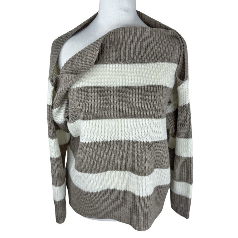 New York & Company Brown and White Off-the-Shoulder Sweater